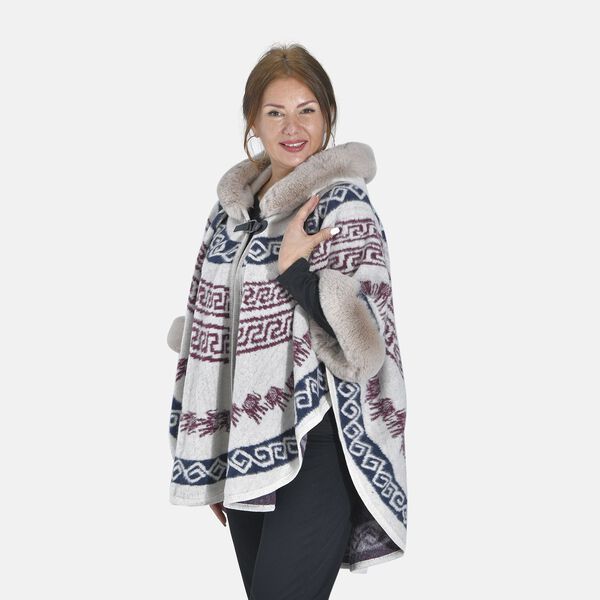 LA MAREY - Kunstfell Poncho mit Kapuze, One Size, 80x110cm, Wei&szlig; image number 3