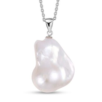 Wei&szlig;e Barockperle Anh&auml;nger mit Kette, 925 Silber, 925 Silber rhodiniert