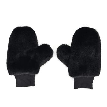 Flauschige F&auml;ustlinge mit Kunstfell und Strickb&uuml;ndchen, Einheitsgr&ouml;&szlig;e, Schwarz