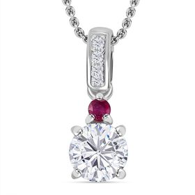 Moissanit, Afrikanischer Rubin (Fissure gefüllt) Anhänger mit Kette, 925 Silber rhodiniert ca. 1.08 ct