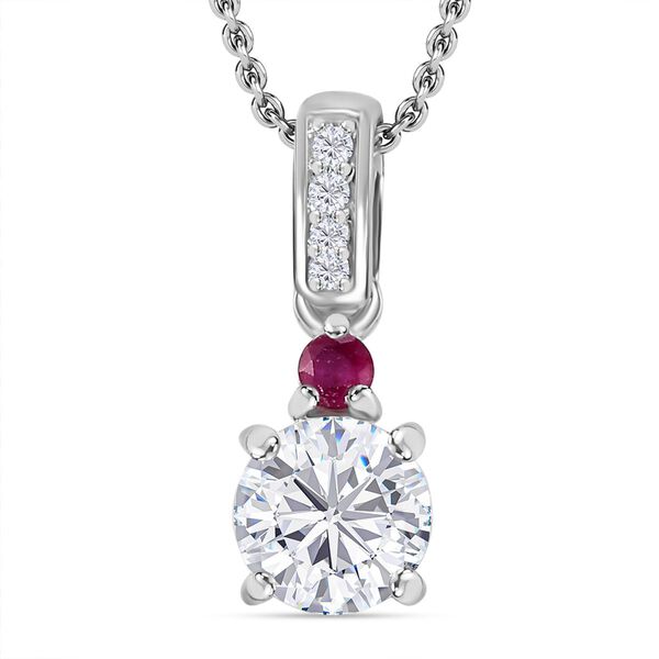 Moissanit, Afrikanischer Rubin (Fissure gefüllt) Anhänger mit Kette, 925 Silber rhodiniert ca. 1.08 ct image number 0