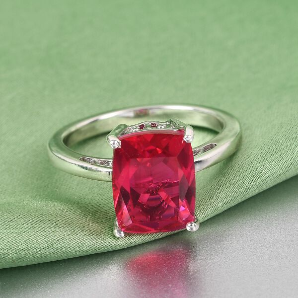 Rubelit-Triplett-Quarz Solit&auml;r Ring 925 Silber Platin-&Uuml;berzug image number 2