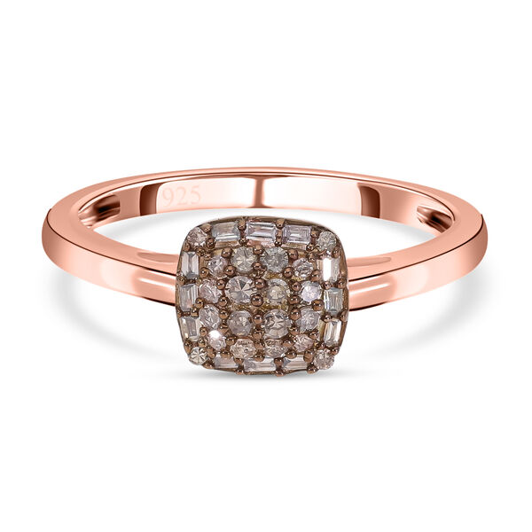 Nat&uuml;rlicher Champagner Diamant Ring, 925 Silber Ros&eacute;gold Vermeil, ca. 0.25 ct