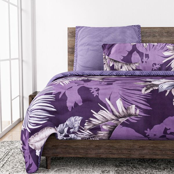 6-tlg. Bettwäsche-Garnitur mit doppelseitigem Druck, Exotische Pflanzen, dunkellila image number 6