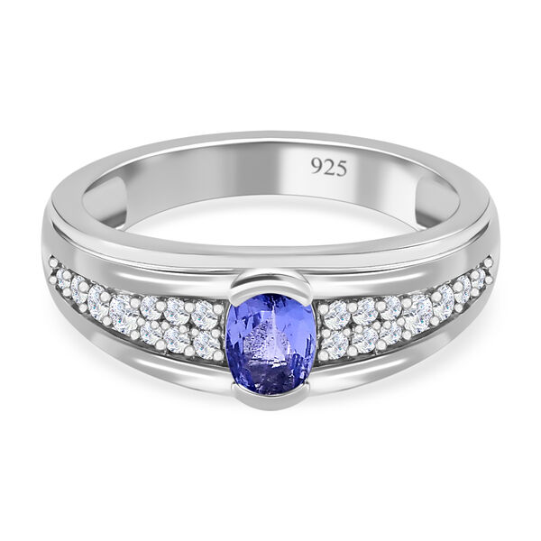 AAA Tansanit, wei&szlig;er Zirkon Ring, 925 Silber platiniert (Gr&ouml;&szlig;e 16.00) ca. 0.90 ct