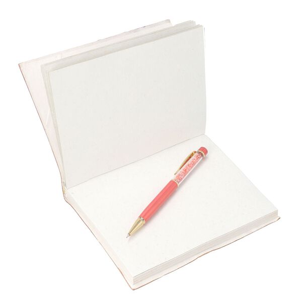 3er Set - Notizbuch mit Einband aus 100% echtem Leder, Kugelschreiber und Schl&uuml;sselanh&auml;nger gef&uuml;llt mit echtem Pfirsich Opal image number 8