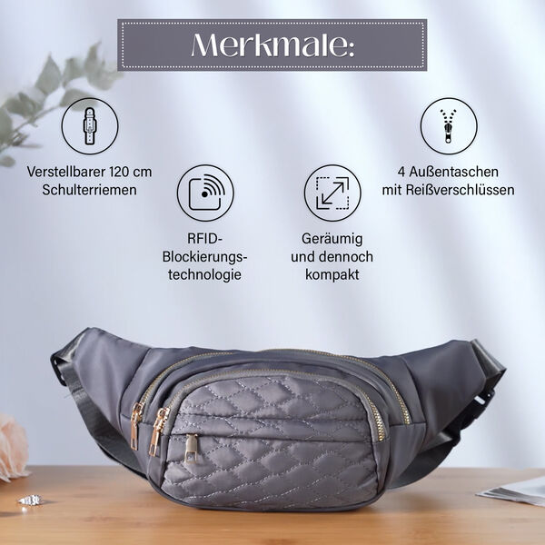 Nylon-Gürteltasche mit RFID-Schutz, 36x4x13cm, Grau image number 4