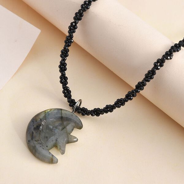 Labradorit und schwarze Spinell-Halskette, 50 cm - 115 ct. image number 2