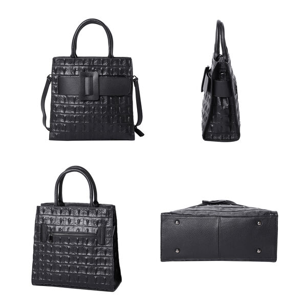 Crossbody Tasche aus echtem Leder mit Reißverschluss und mehreren Taschen, Größe 31x15x30 cm, Schwarz image number 3