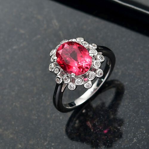 D'Joy Lab Created Padparadscha-Saphir, Weißer Zirkon Ring 925 Silber rhodiniert (Größe 17.00) ca. 4,02 ct image number 1