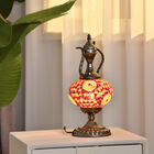 Handgefertigte, orientalische Mosaikglas Tischlampe in Weinkrugform, Größe 18x18x34 cm, Kreise rot image number 1