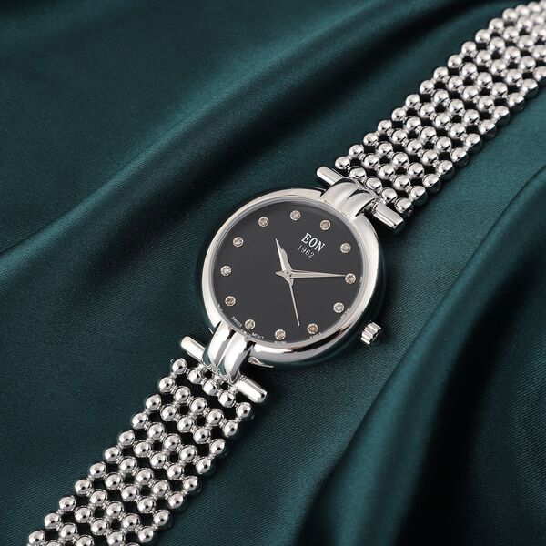 EON - Edle Armbanduhr mit natürlichen Champagner Diamanten, 8.5 cm, Schweizer Uhrwerk, reiner Edelstahl ca. 0,12 ct image number 1