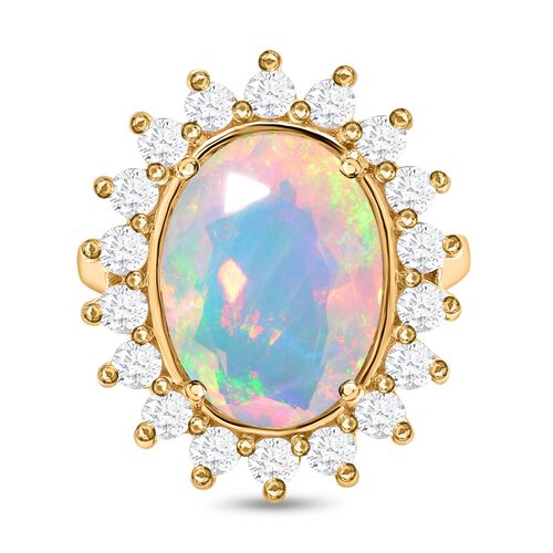 Natürlicher, äthiopischer Opal und weißer Zirkon-Ring - 7,40 ct. image number 0
