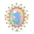 Natürlicher, äthiopischer Opal und weißer Zirkon-Ring, 925 Silber Gelbgold Vermeil (Größe 16.00) ca. 7.40 ct