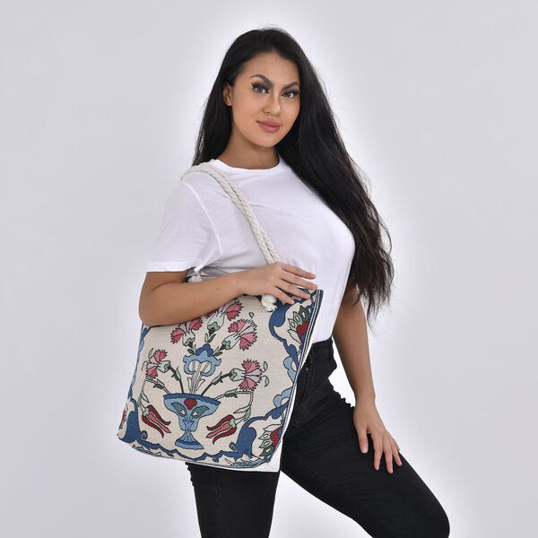 Jacquard gewebte Jute-Tasche, Suzani rot image number 11