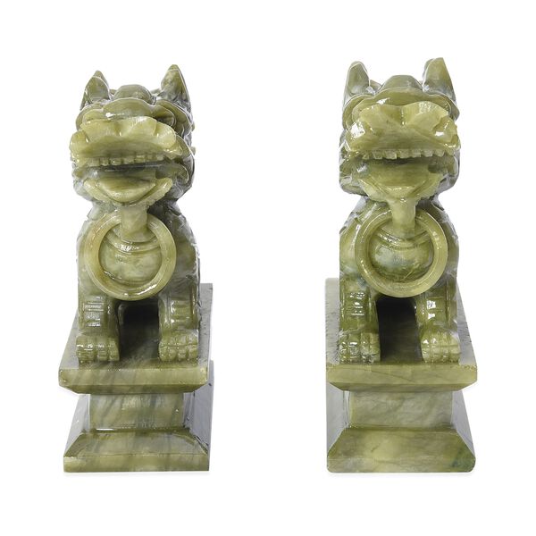 2er-Set handgefertigte Gr&uuml;n-Serpentin Feng-shui Drachen-Figuren, 9,5x4,5x12 cm image number 2