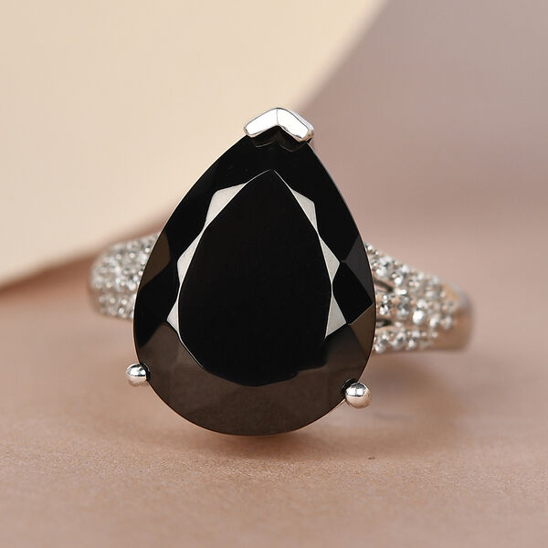 Elite Shungit und Zirkon Ring 925 Silber platiniert image number 2