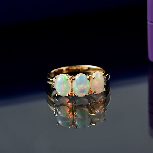 AA Natürlicher, äthiopischer Welo Opal, Weißer Diamant Ring 925 Silber 750 Gelbgold Vermeil (Größe 21.00) ca. 1,63 ct image number 1