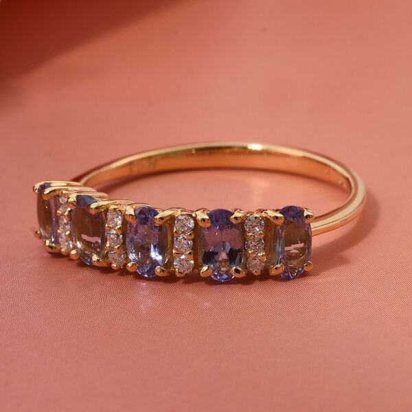 Tansanit, Moissanit Ring 925 Silber vergoldet, (Gr&ouml;&szlig;e 18.00) ca. 1.25 ct image number 1