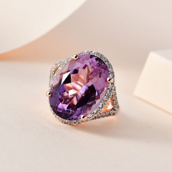 AAA Rose De France Amethyst, Weißer Zirkon Ring, 925 Silber Roségold Vermeil (Größe 20.00), ca. 13.40 ct image number 2