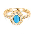 AA Amerikanischer nat&uuml;rlicher, Sleeping Beauty T&uuml;rkis, Wei&szlig;er Zirkon Ring 925 Silber Gelbgold Vermeil (Gr&ouml;&szlig;e 21.00) ca. 1.10 ct