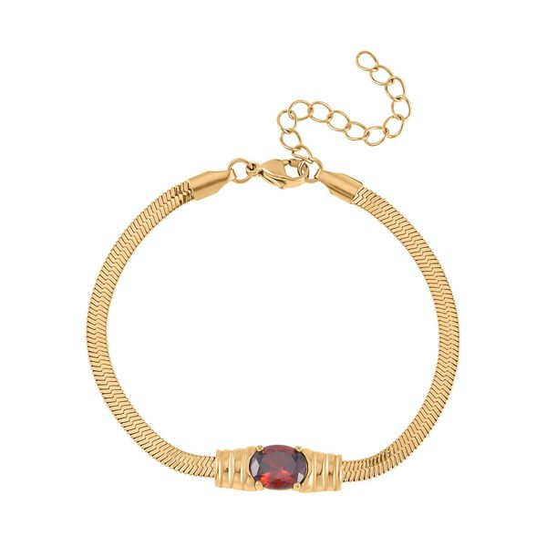 2-teiliges Schmuckset, Halskette und Armband mit Roter Kristallen, Edelstahl goldfarben image number 6