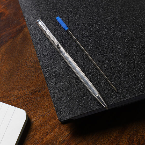 Echter Diamanten-Kugelschreiber in Geschenkbox, 925 Silber, inkl. schwarzer Mine image number 2