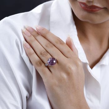 AA Rose De France Amethyst, Wei&szlig;er Zirkon Ring, 925 Silber ros&eacute;vergoldet (Gr&ouml;&szlig;e 18.00) ca. 9.05 ct