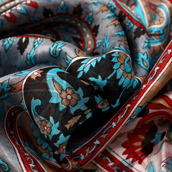 Bedruckter Satin-Seidenschal, Paisleymuster, Schwarz image number 6