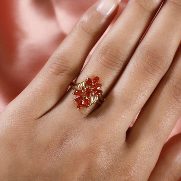 Mexikanischer Kirschfeuer-Opal Ring 925 Silber 585 Vergoldet image number 3