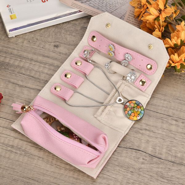 Mini-Schmuckrollen-Organizer, 24x14cm offen, 14x6,5cm geschlossen, Rosa image number 2