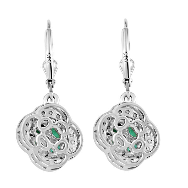 AAA Kagem sambische Smaragd und Zirkon-florale-Ohrhänger in Silber image number 2
