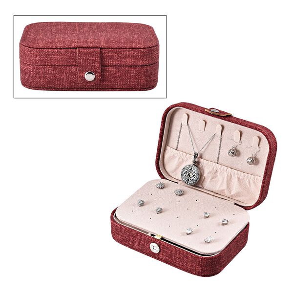Schmuck Organizer aus naturfreundlichem Kunstleder mit Knopfverschluss, 16x11,5x5,5cm, Rot