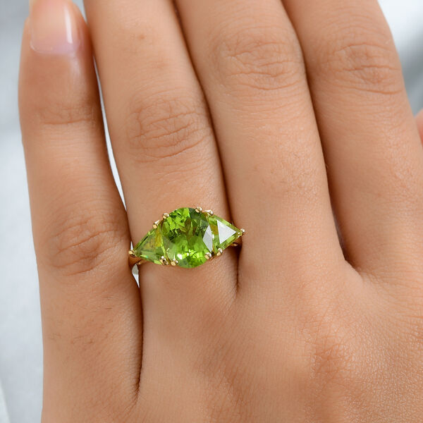 Nat&uuml;rlicher Peridot Ring 925 Silber vergoldet  ca. 3,81 ct image number 3