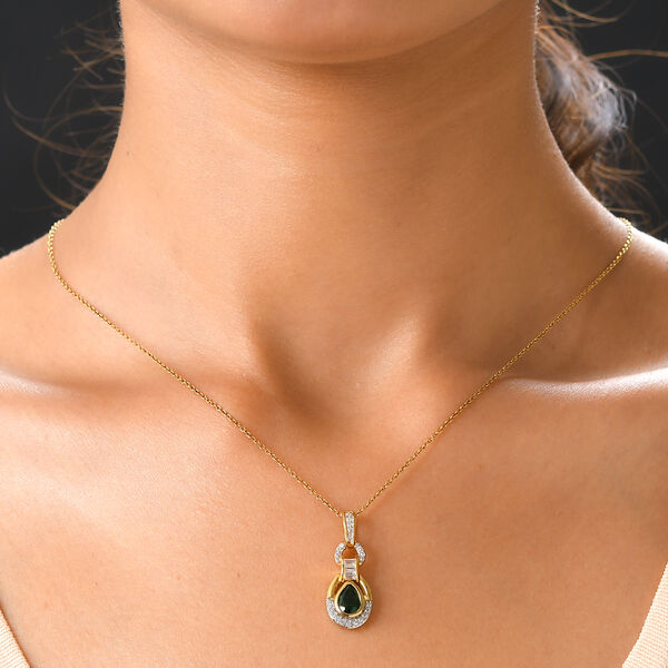 Nat&uuml;rlicher Chromdiopsid und Zirkon Anh&auml;nger 925 Silber vergoldet ca. 1,26 ct image number 2