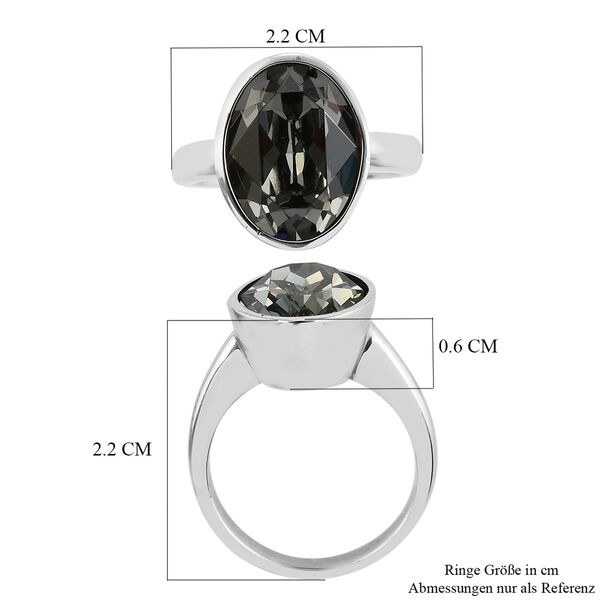 LUSTRO STELLA &Ouml;sterreichischer Schwarzer Diamant Kristall Solit&auml;r Ring Edelstahl image number 6