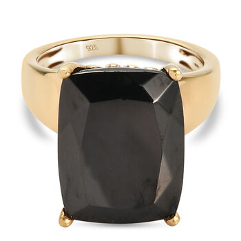 Elite Shungit und Zirkon Solit&auml;r Ring 925 Silber vergoldet (Gr&ouml;&szlig;e 16.00) ca. 6,95 ct