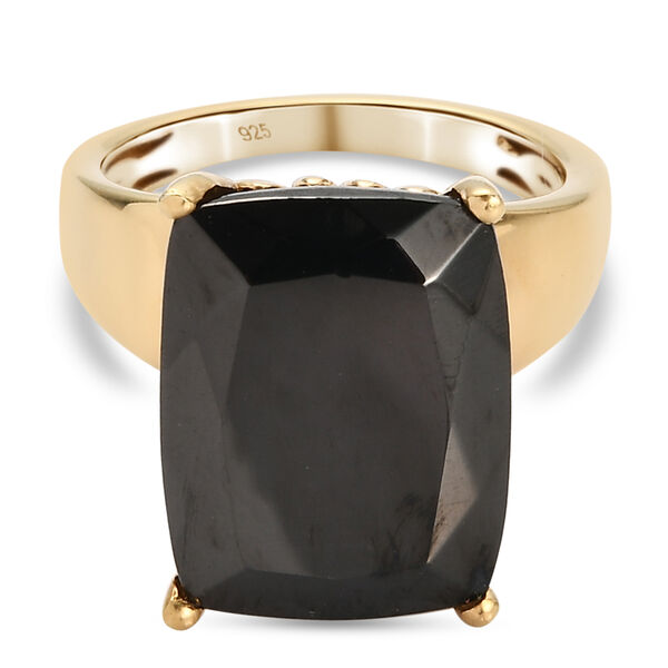 Elite Shungit und Zirkon Solit&auml;r Ring 925 Silber vergoldet  ca. 6,95 ct