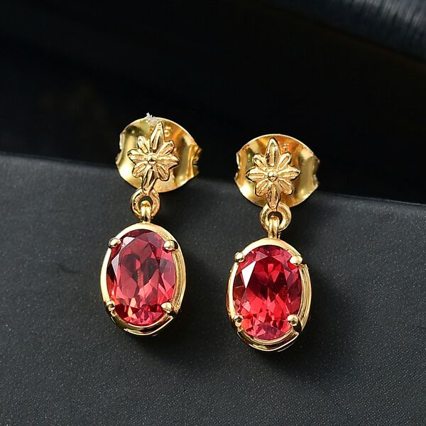 D'joy Lab Grown Padparadscha-Saphir Ohrringe 925 Silber 750 Gelb Vergoldet ca. 2.39 ct image number 2