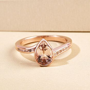 Morganit und wei&szlig;er Zirkon-Ring, 925 Silber Ros&eacute;gold Vermeil  ca. 1,32 ct