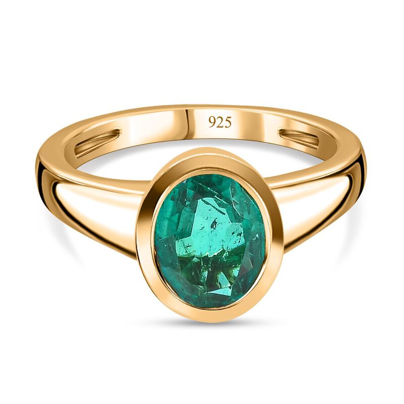 Smaragd-Triplette-Quarz Ring, 925 Silber Gelbgold Vermeil, (Größe 19.00), ca. 2.13 ct image number 0