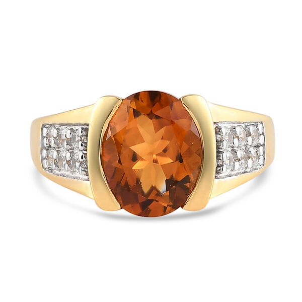 Madeira Citrin und Zirkon Ring 925 Silber vergoldet  ca. 2,82 ct