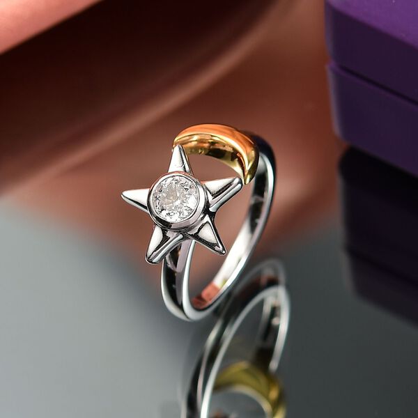 D'Joy 100 Facetten Moissanit Ring 925 Silber platiniert und vergoldet (Größe 17.00) ca. 0,49 ct image number 1
