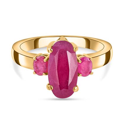 Afrikanischer Rubin (Fissure gef&uuml;llt)-Ring, 925 Silber vergoldet (Gr&ouml;&szlig;e 21.00) ca. 3.81 ct