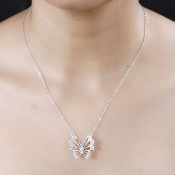 GP Italian Garden Kollektion- Wei&szlig;e Diamant und blaue Saphir-Halskette, 45cm, 925 Silber rhodiniert - 0,51 ct,