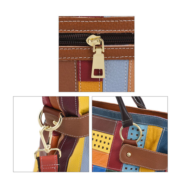 Chaos by Elsie: Patchwork Schultertasche aus 100% echtem Leder mit RFID Schutz, Gr&ouml;&szlig;e 43x15x32 cm, Mehrfarbig image number 5