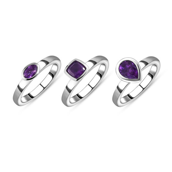Stapelbarer, afrikanischer Amethyst 3-fach-Ring, Edelstahl ca. 1,87 ct image number 6