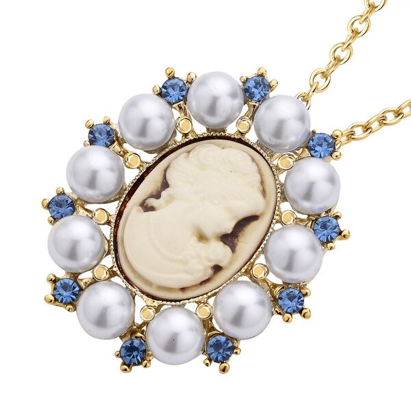 Kamee-Schmuck, Kunststoff Perlen Kette mit Anhänger, goldfarben image number 4