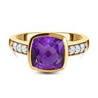 Natürlicher, marokkanischer Amethyst und weißer Zirkon-Ring, 925 Silber vergoldet (Größe 20.00) ca. 3.83 ct