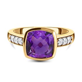 Natürlicher, marokkanischer Amethyst und weißer Zirkon-Ring, 925 Silber vergoldet  ca. 3,83 ct